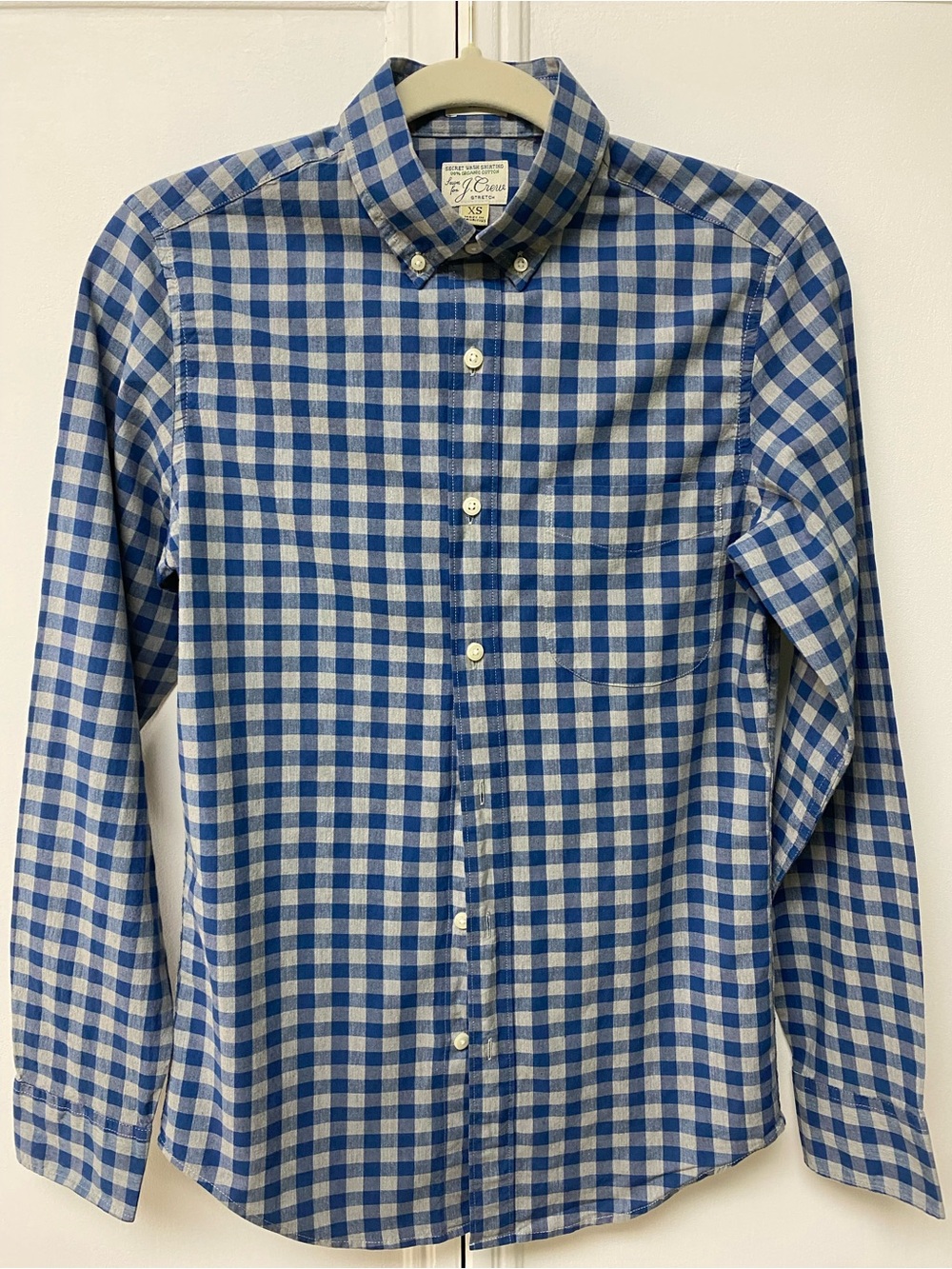 Blue and White Gingham Button-Down Shirt - Men's